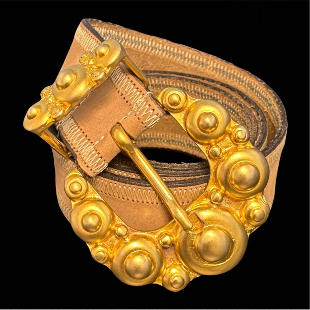 Vintage Doppia Vita Tan And Gold Italian Leather Belt Size M/L